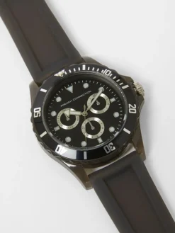 Black Silicone Strap Watch with Black Dial
