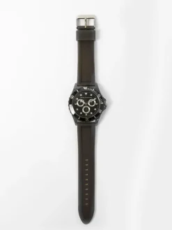 Black Silicone Strap Watch with Black Dial