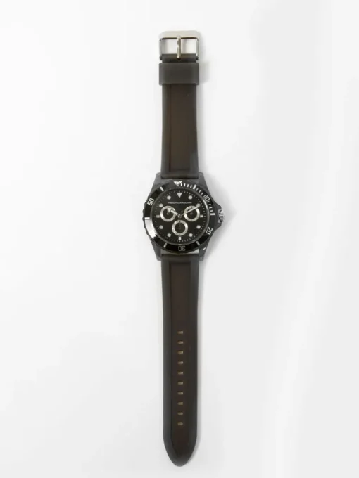 Black Silicone Strap Watch with Black Dial