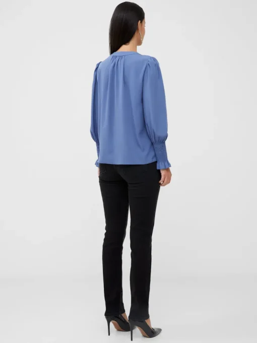 Crepe V-Neck Smocked Sleeve Blouse
