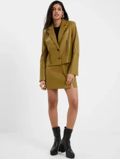 Crolenda PU Lace-Up Cropped Blazer