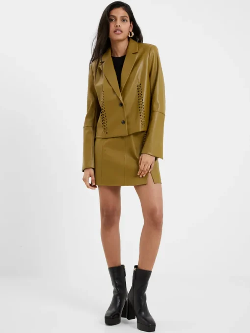 Crolenda PU Lace-Up Cropped Blazer