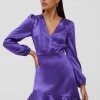 Denney Satin V-Neck Mini Dress