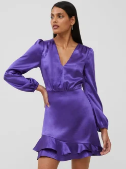 Denney Satin V-Neck Mini Dress