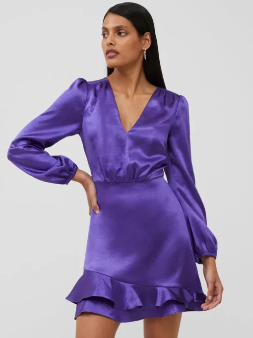 Denney Satin V-Neck Mini Dress