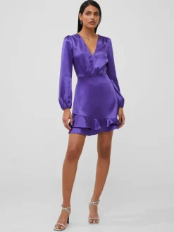 Denney Satin V-Neck Mini Dress