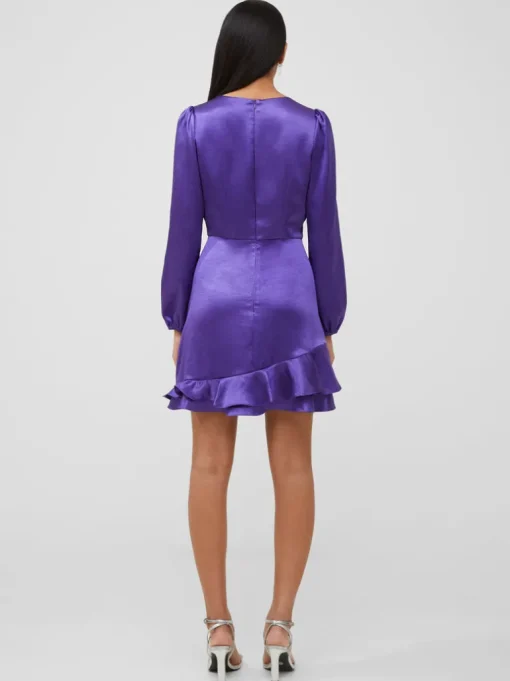Denney Satin V-Neck Mini Dress