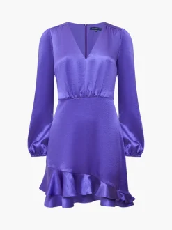 Denney Satin V-Neck Mini Dress