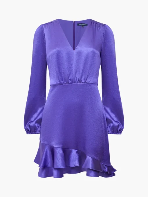 Denney Satin V-Neck Mini Dress