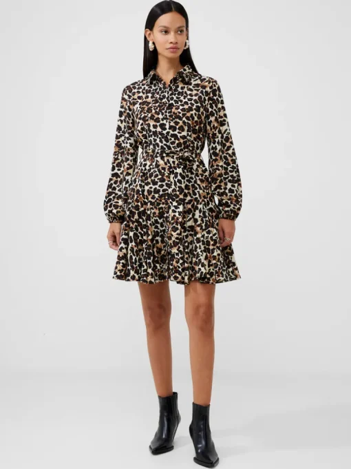 Leopard Print Belted Shirt Mini Dress