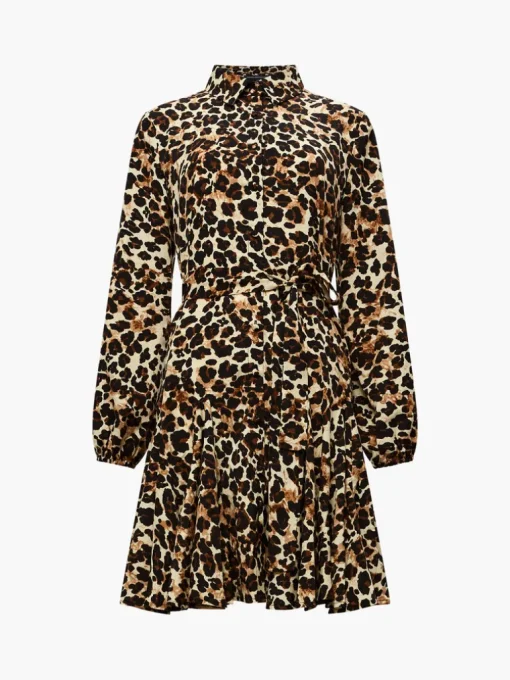 Leopard Print Belted Shirt Mini Dress