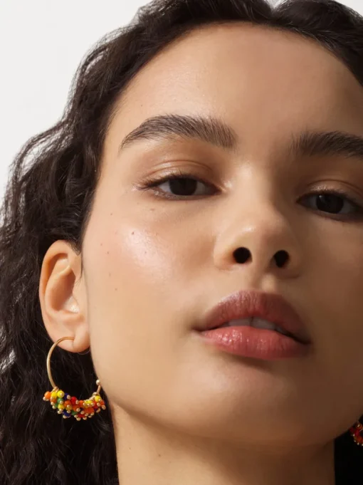 Multi Rainbow Bead Hoop Earrings
