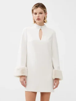 Whisper Ruth Faux Fur Trim Mini Dress